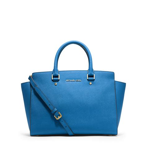 michael michael kors selma medium leather satchel blue|selma leather satchel.